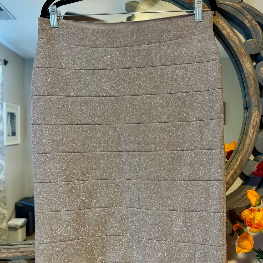 BCBGMaxAzria Shimmering Tan Pencil Skirt